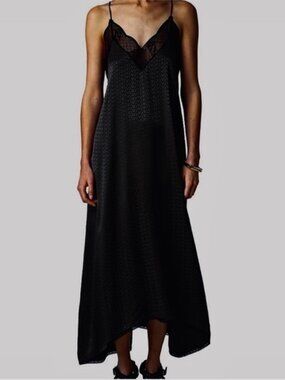 Zadig & Voltaire Black Silk Slip Dress with Lace